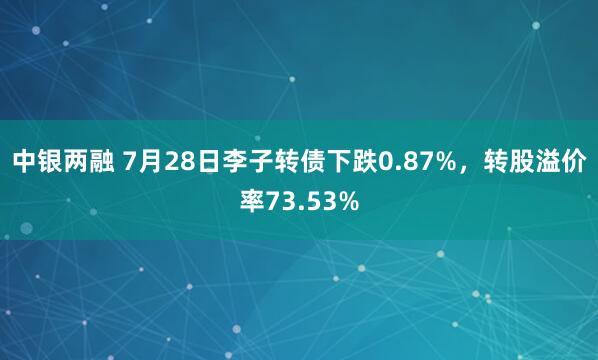 中银两融 7月28日李子转债下跌0.87%，转股溢价率73.53%
