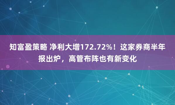 知富盈策略 净利大增172.72%！这家券商半年报出炉，高管布阵也有新变化